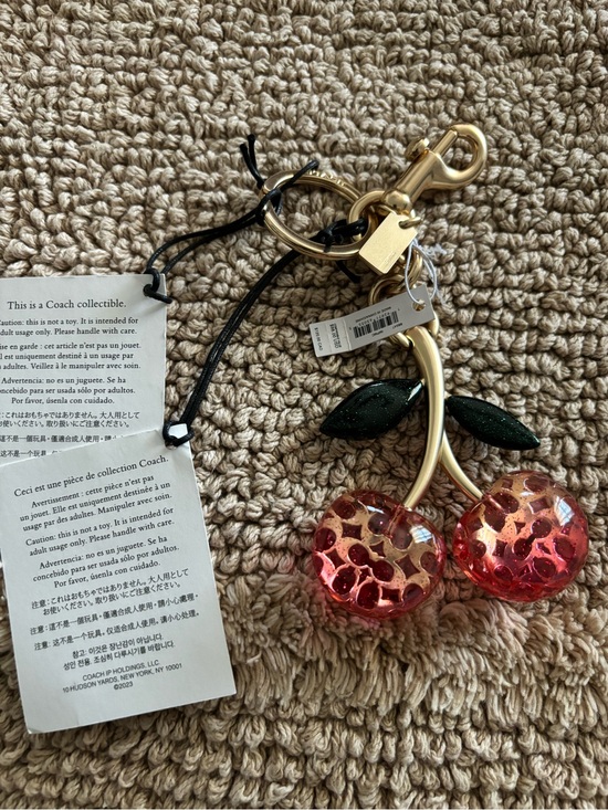 Coach Other - Coach Pink Cherry Resin Key Charm with Gold-Tone Hardware and Dark Green Leaves